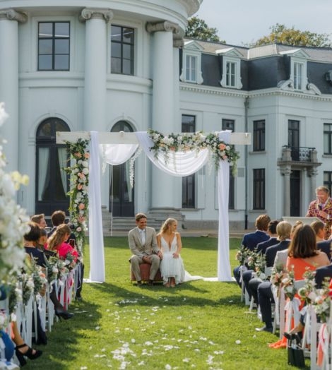 Ceremonie buiten bij een kasteel